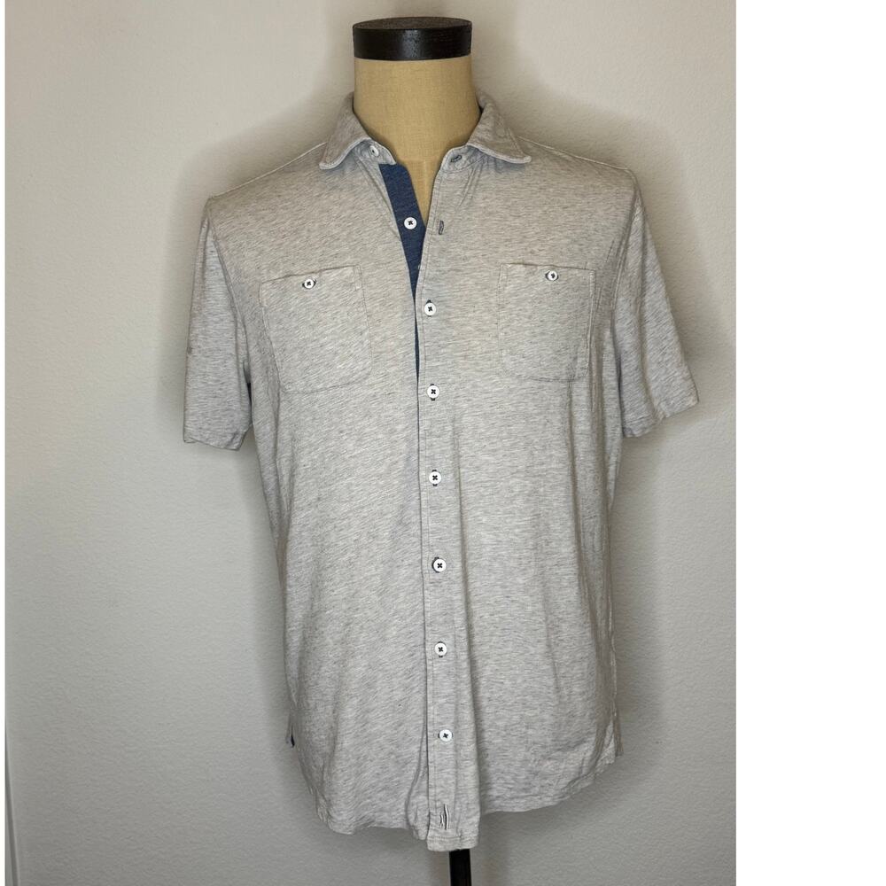 Johnnie O Gray Casual Hangin' Out Polo Button Up Shirt Top men M Hanging
